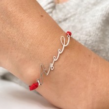 Simurg Jewellery 14 Ayar Beyaz Altın Isimli Kırmızı Ipli Bileklik