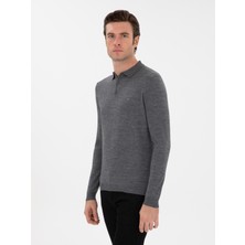 Cacharel Erkek Füme Slim Fit Yün Karışımlı Polo Yaka Basic Triko Kazak 50293274-VR058