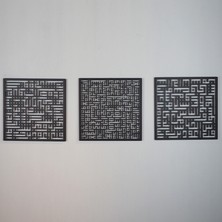 Wall Art İstanbul Ayetel Kürsi, Felak ve Nas Suresi 3'lü Set Kufi Islami Metal Tablo - Dini Duvar Tabloları - Siyah - WAM084