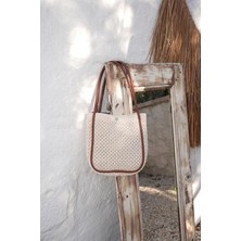 Palma Krem Handmade Midi Hasır Omuz Çantası