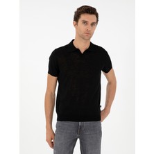 Cacharel Erkek Siyah Slim Fit Polo Yaka Triko T-Shirt 50303284-VR046