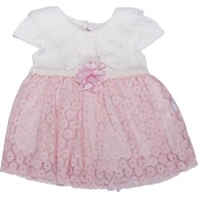 Kız Bebek Ekru Pembe Güpürlü Elbise - 1013993