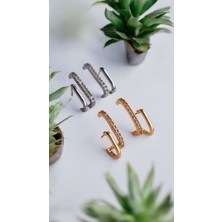 Vıp Paslanmaz Çelik 2'li Görünümlü Taşlı Küpe