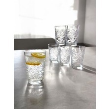 Kristal Kesme Su Bardağı 6 Adet - Kesme Göz Desen - Premium Şık Cam Bardak