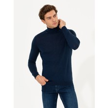 Cacharel Erkek Lacivert Slim Fit Balıkçı Yaka Basic Triko Kazak 50211329-VR033