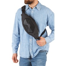 Erkek Siyah Deri Crossbody Çapraz Göğüs Omuz ve Bel Çantası NEW333