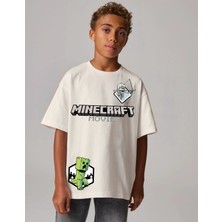 Little Aden Erkek Çocuk Minecraft Baskılı Pamuklu Oversize Yazlık Tişört