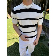 Old Money Regular Cizgili T-Shirt - Beyaz