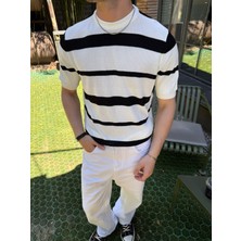Old Money Regular Cizgili T-Shirt - Beyaz