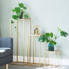 Pera Gold Metal Üçlü Set Çiçeklik ve Saksılık