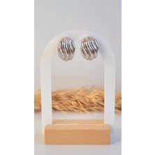 Premium Paslanmaz Çelik Bombeli  Oval Desenli Silver Küpe