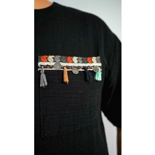 Oversize Otantik Cep Detaylı Muslin Siyah T-Shirt