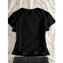 Kadın Yaban Mersini Baskılı Baby Tee Crop T-Shirt