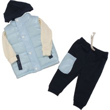 Erkek Bebek Mavi Lacivert Şişme Yelekli Traveller Nakışlı 3'lü Takım - 1015481