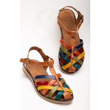 Bayan SANDALET205-091 Taba Ortopedik  Deri Kadın Sandalet