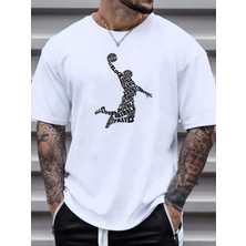 Erkek Basketbol Top Baskılı Oversıze T-Shirt