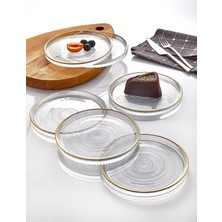 Store 6' Lı Cam Kek Pasta Tabağı Seti - Yaldızlı Lüks Pasta TAKIMI16 cm