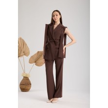 Kahverengi Premium Kumaş Yelek Pantolon Takım Elbise