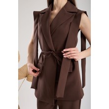 Kahverengi Premium Kumaş Yelek Pantolon Takım Elbise
