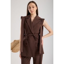 Kahverengi Premium Kumaş Yelek Pantolon Takım Elbise