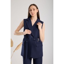Lacivert Premium Kumaş Yelek Pantolon Kemerli Takım Elbise