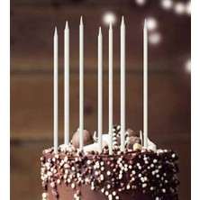 METALİK BEYAZ UZUN MUM 20 CM 7'Lİ
