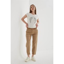 Fashion Friends Zımba Detaylı Baskılı Ekru Kadın T-Shirt 25Y0560K1