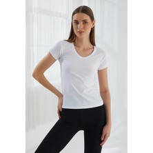 Kadın V Yaka Kısa Kol Tshirt 101BY010006