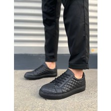Mevese Prestige Bağcıklı Cilt Kapitone Desenli Erkek Günlük Sneaker Ayakkabı Cst - Siyah