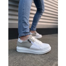 Warrior Bağcıklı ve Fermuarlı Cilt Süet Erkek Günlük Sneaker Ayakkabı Csbt - Beyaz/gri