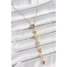 316L Çelik Gold Renk Zincir Zirkon Taşlı Y Model Dekolte Kadın Kolye