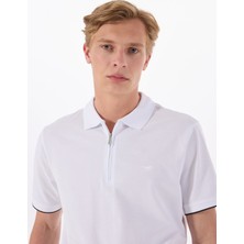 Mustang Baskılı Beyaz Erkek Polo T-Shirt M5SM-TST1324