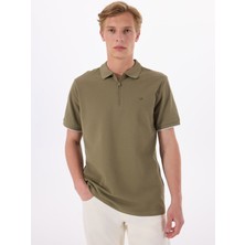 Mustang Baskılı Haki Erkek Polo T-Shirt M5SM-TST1324