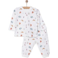 Pambuliq Erkek Bebek Pijama Takımı Interlok Bisiklet Yaka Reçme Paça Uzun Kol Beyaz 6 Ay