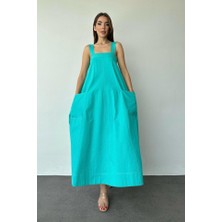 Nidam Butik Mint Askılı Cepli Elbise