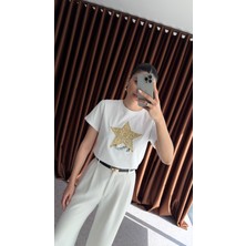 Gold Yıldızlı Beyaz Tshirt