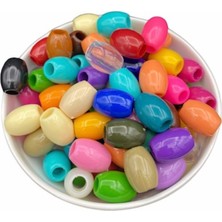 20X15MM Badem Model Karışık Renkli Geniş Delik Plastik Makrome Boncuk (100GR,~45 Adet Boncuk)