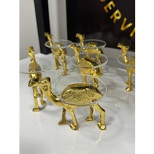 Dekoratif Gold Deve Aksesuarı Ayaklı Cam Lokumluk 6 Adet Kahve Yanı