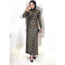 Desenli Büzgü Detaylı Elbise 3956 Siyah