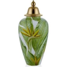 Lamedore Yeşil Yaprak Desenli Kapaklı Küp Küçük Boy 23 x 49,5  cm