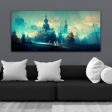 Sis Içindeki Saray Yatay Ortadan Saatli Sanat ve Doğa Temalı Cam Tablo 085