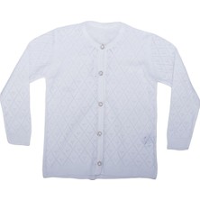 Kız Çocuk Beyaz Baklava Desenli Inci Düğmeli Triko Hırka - 1013972