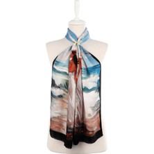 Mavi Martı Desen Ipek Fular