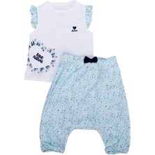 Kız Bebek Beyaz Su Yeşili Kalp Baskılı Yaprak Desenli 2' Li Takım - 1014331