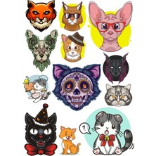Kedi Sticker Set-2 12 Parça Telefon, Tablet, Defter, Laptop Sticker