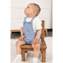 Little Gusto Organik Pamuk Müslin Bebek Mavi Şort Salopet