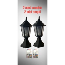 Blue Bahçe Armatürü Altıgen, Set Üstü Model. E27 Duylu, Siyah Kasa, 2 Adet Ampül Dahil.