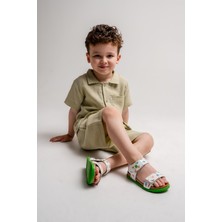 mnpc Erkek Çocuk Dino Hakiki Deri Mantar Tabanlı Günlük Çocuk Sandalet