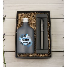 Bk Gift Kişiye Özel Isimli Baba Temalı Antrasit Tasarım Cam Şişede Kolonya 200 ml ve Metal Roller Kalem Hediye Seti-9, Babaya Hediye, Babalar Günü Hediyeleri, Hediyelik Baskılı Kolonya