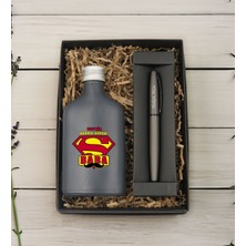 Bk Gift Kişiye Özel Isimli Baba Temalı Antrasit Tasarım Cam Şişede Kolonya 200 ml ve Metal Roller Kalem Hediye Seti-4, Babaya Hediye, Babalar Günü Hediyeleri, Hediyelik Baskılı Kolonya